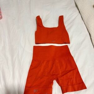 SET Active Women's Bike Shorts and Crop Top in Bright Orange